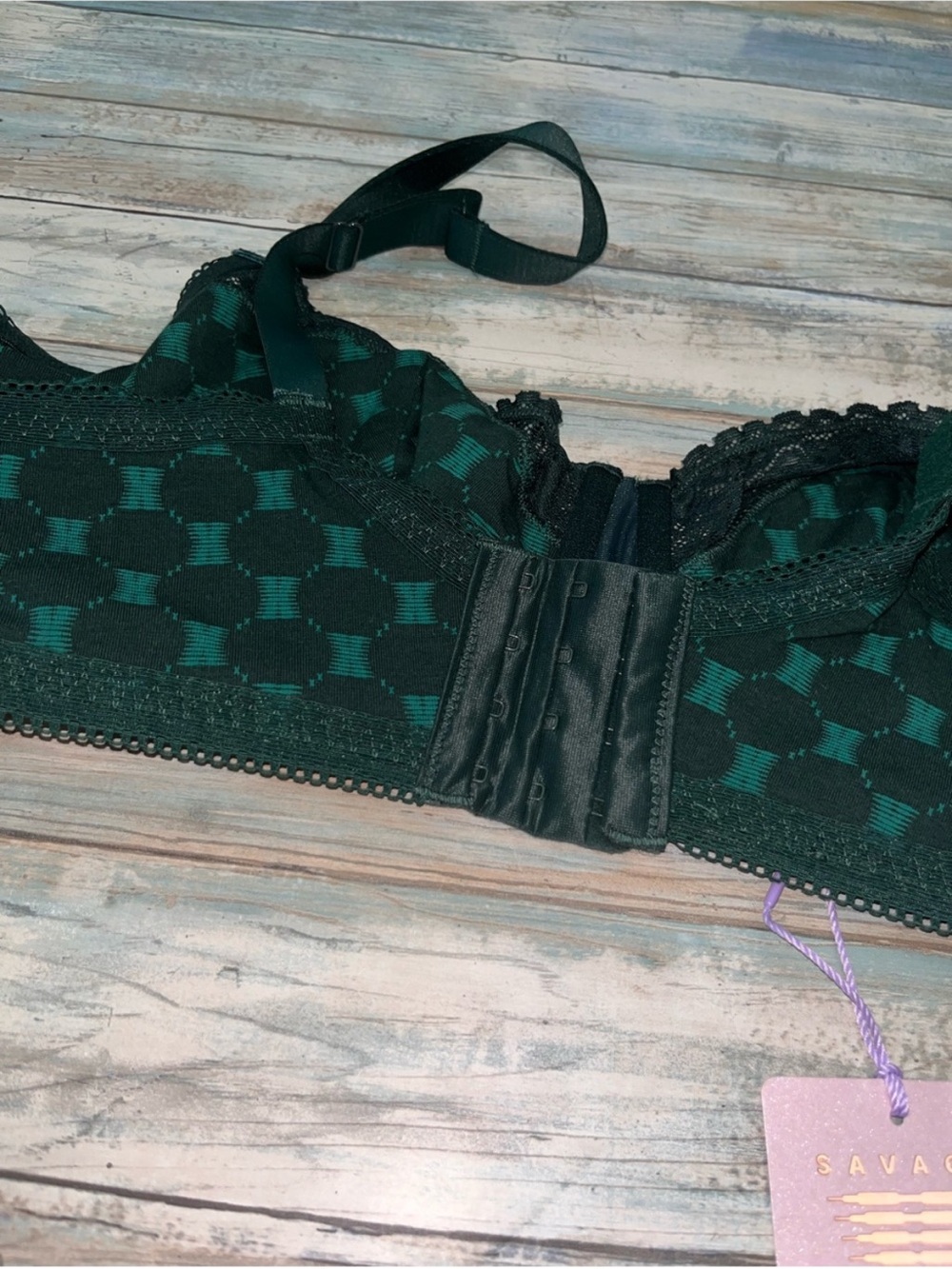 NWT Savage X Fenty Cotton Essentials Lace Trim Unlined Bra Green 42DD - Picture 5 of 6